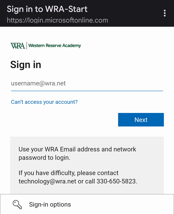 The Microsoft sign-in page
