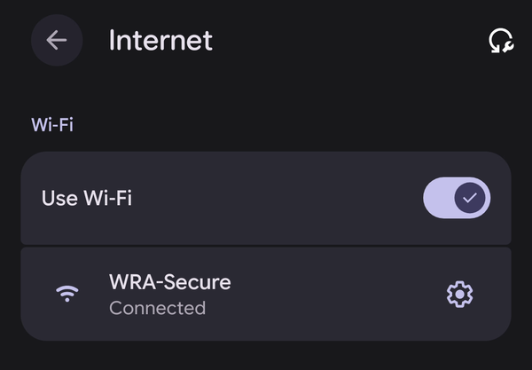 Wi-Fi settings with WRA-Secure connected