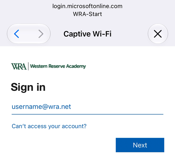 The Microsoft sign-in page inside the pop-up window