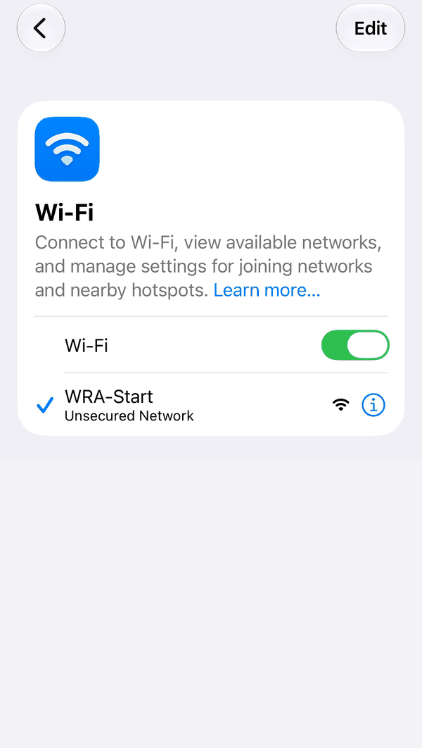 The whole setup on an iPhone, from joining WRA-Start to connected on WRA-Secure