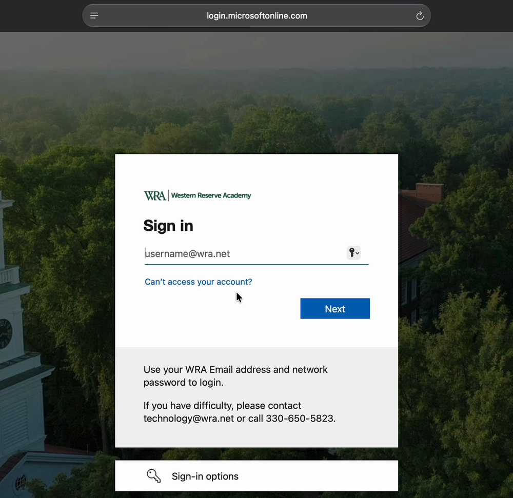 The Microsoft sign-in page in Safari